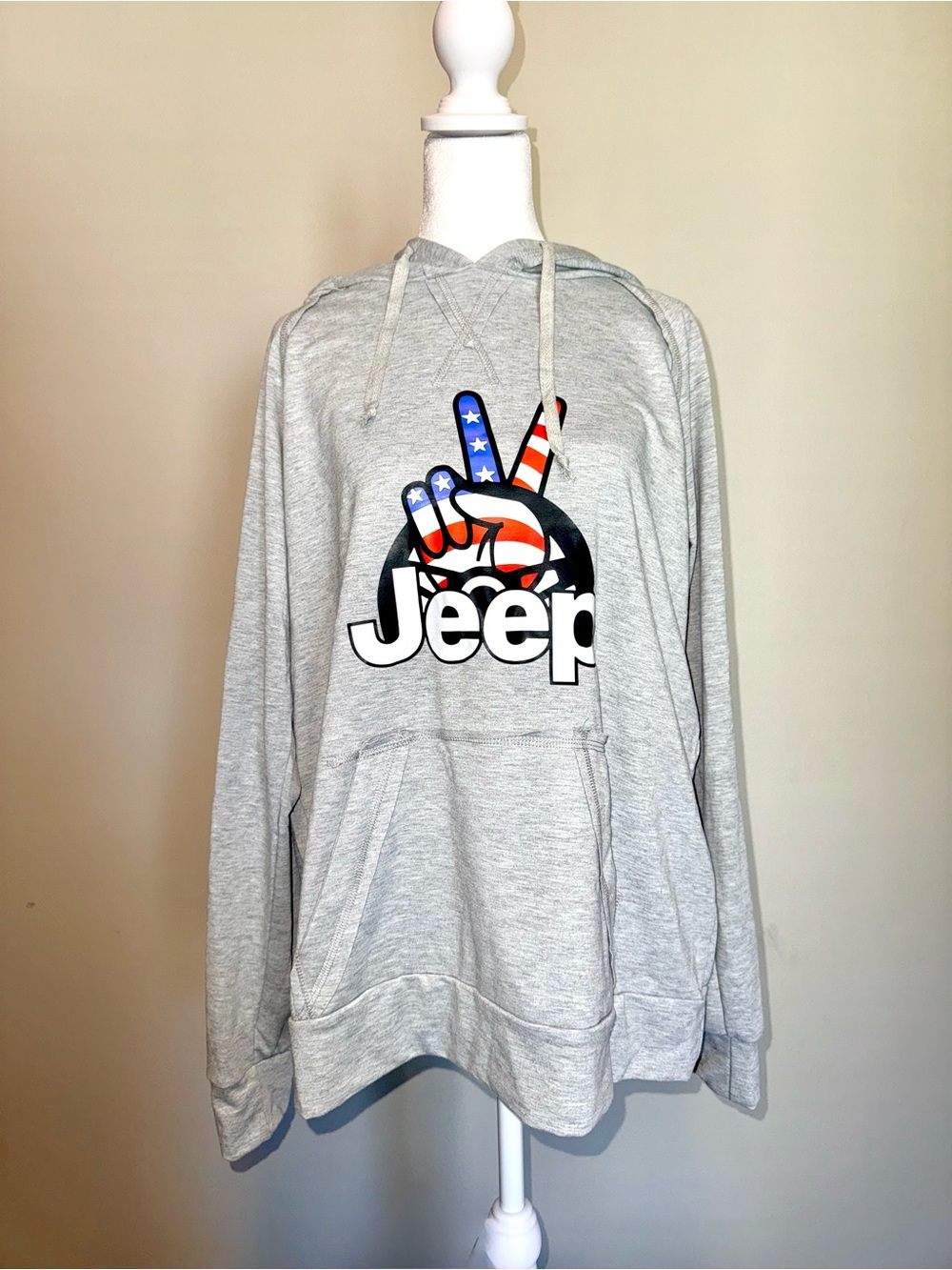 Jeep Light Grey Hoodie with American Flag Peace Graphic
